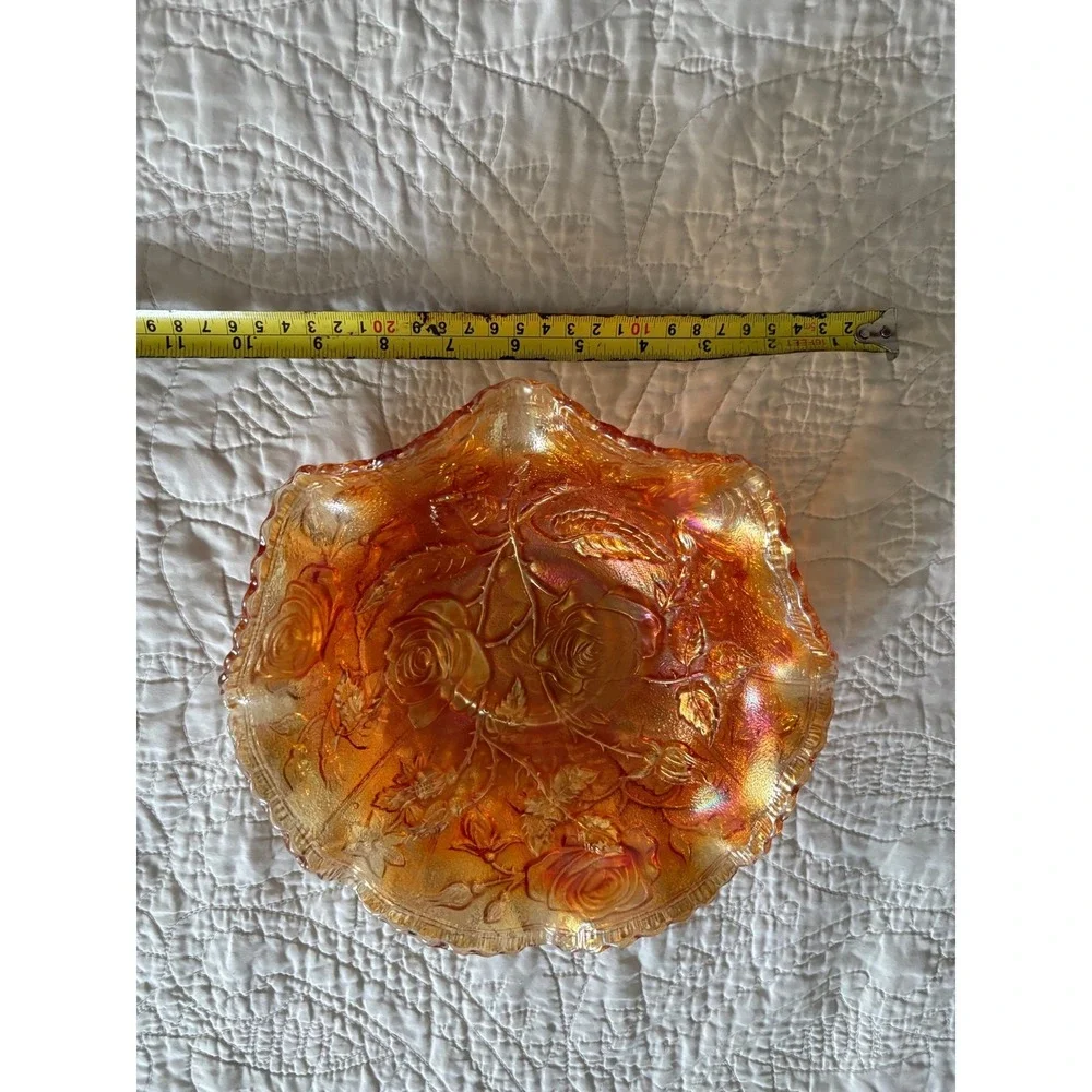 Vintage Imperial Glass American Beauty Embossed Rose‎ Open Marigold Lustre 1950s